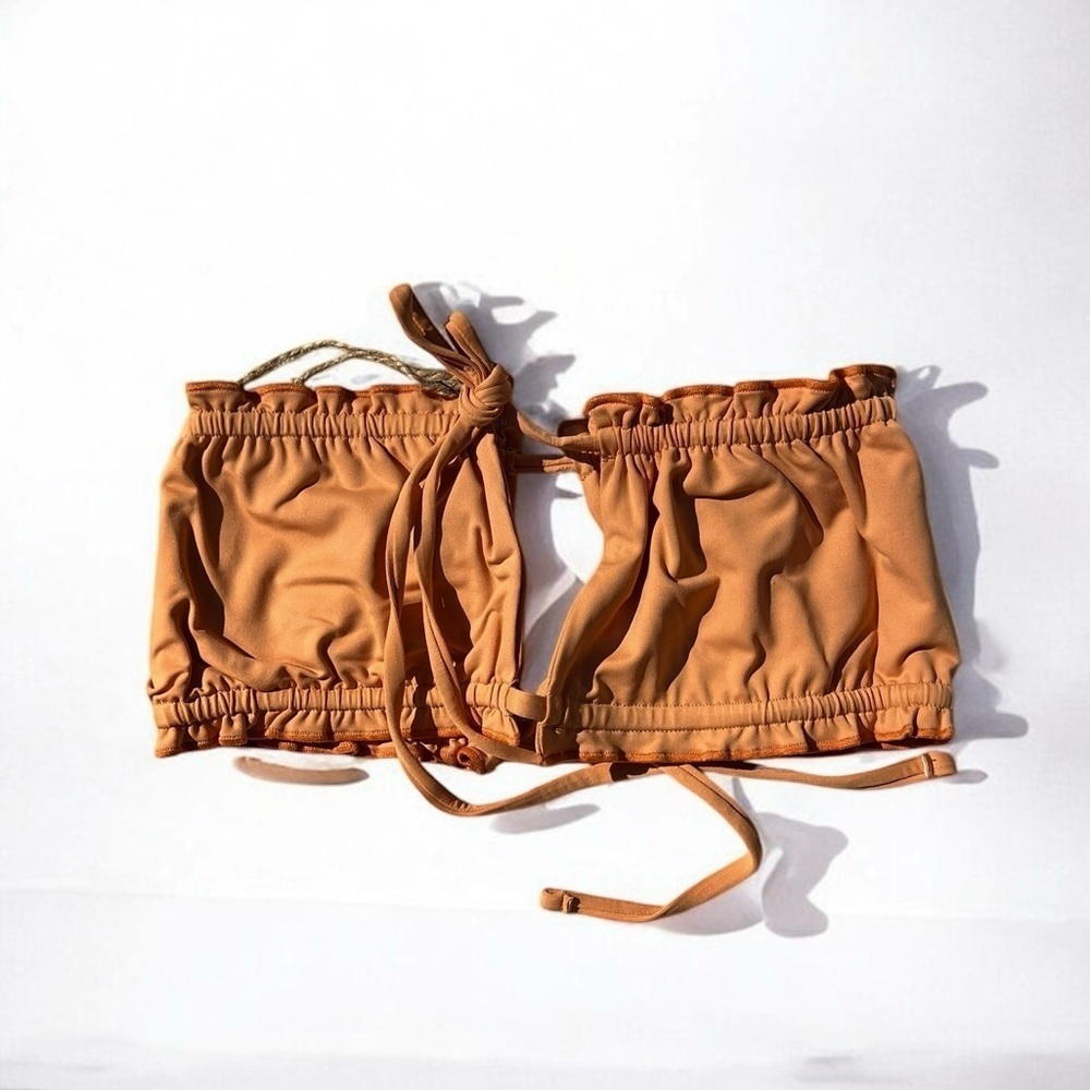 🌻NEW w.tag Free People x Toast Signature Ruffle Bandeau Top in Sandstone - Picture 3 of 13